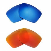 Walleva Fire Red + Ice Blue Polarized Replacement Lenses For Oakley Sliver F (OO9246 Series) Sunglasses